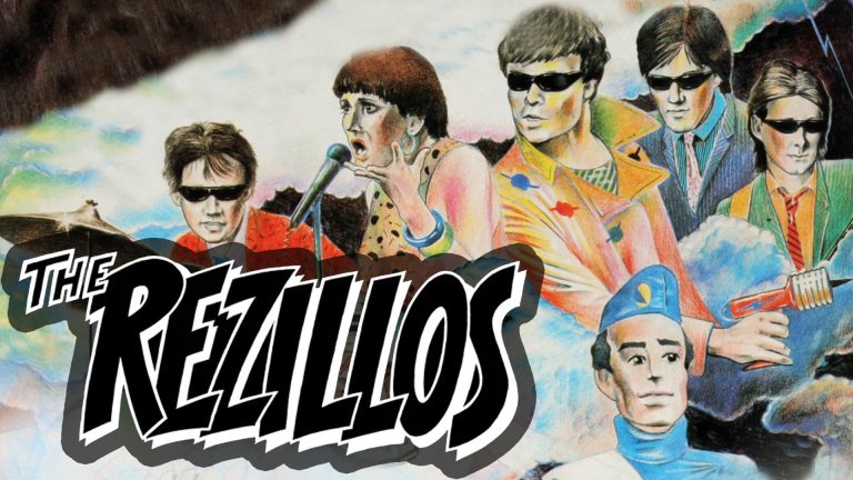 The Rezillos artwork: colourful illustrated band members with the band logo, playing Ropetackle Arts Centre on Friday 13 November